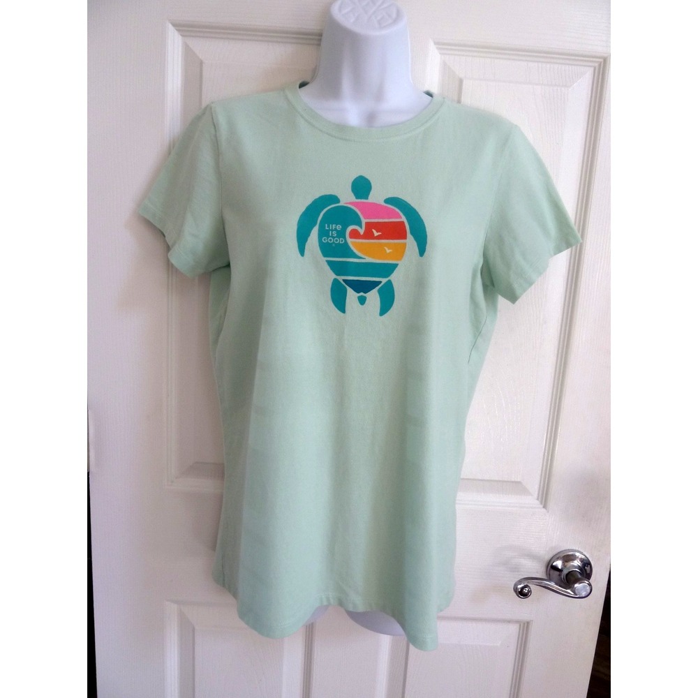 LIFE IS GOOD Sz Med. 8/10 Turtle Tee Shirt Beachy Coastal Summery Short Sleeve